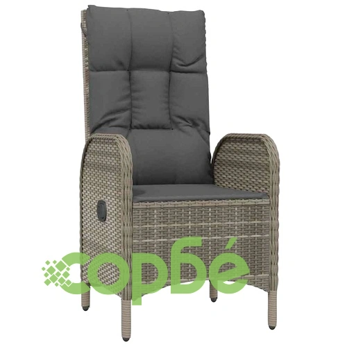 Градински трапезен комплект 9 части с възглавници сив полиратан ➤ топ цена ➤ sorbe.bg