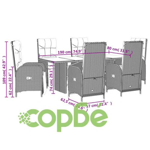 Градински трапезен комплект 7 части с възглавници сив полиратан ➤ топ цена ➤ sorbe.bg