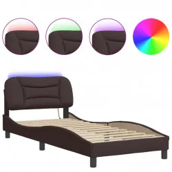 Рамка за легло с LED осветление, тъмнокафява, 80x200 см плат