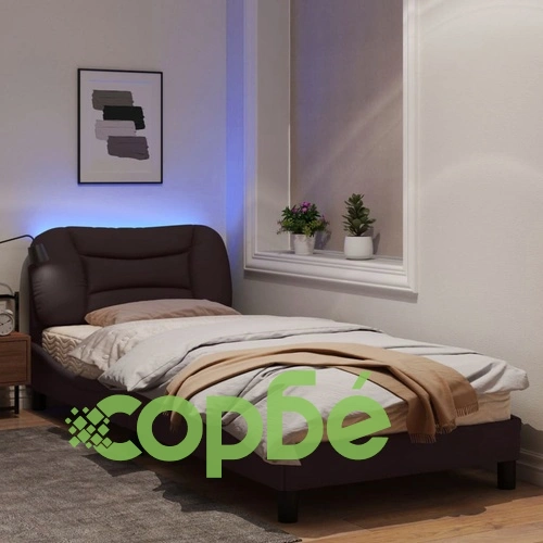 Рамка за легло с LED осветление, тъмнокафява, 90x190 см, плат ➤ топ цена ➤ sorbe.bg