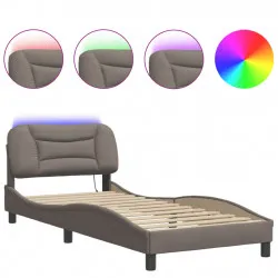 Рамка за легло с LED осветление, таупе, 90x190 см, плат