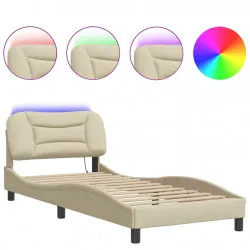 Рамка за легло с LED осветление, кремава, 90x190 см, плат