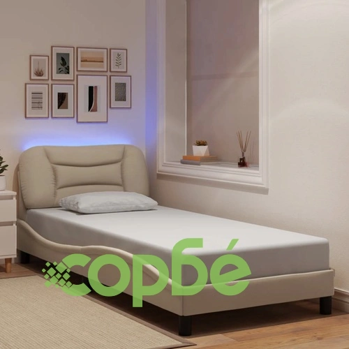 Рамка за легло с LED осветление, кремава, 90x190 см, плат ➤ топ цена ➤ sorbe.bg