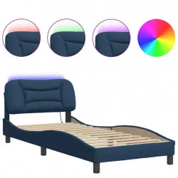 Рамка за легло с LED осветление, синя, 90x190 см, плат