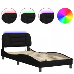 Рамка за легло с LED осветление, черна, 90x200 см, плат