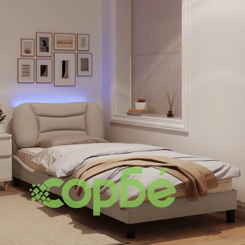Рамка за легло с LED осветление, кремава, 90x200 см, плат ➤ топ цена ➤ sorbe.bg