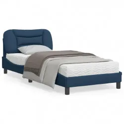 Рамка за легло с LED осветление, синя, 90x200 см, плат