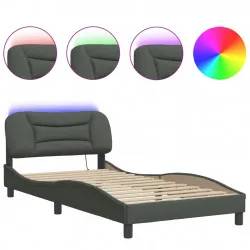 Рамка за легло с LED осветление, тъмносива, 100x200 см, плат