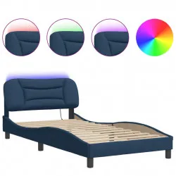 Рамка за легло с LED осветление, синя, 100x200 см, плат