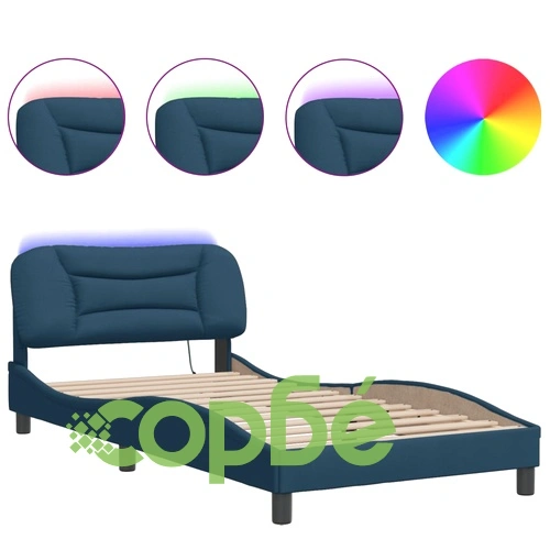 Рамка за легло със светодиод без матрак Синя 100x200 cm Плат ➤ топ цена ➤ sorbe.bg