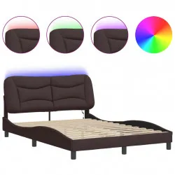 Рамка за легло с LED осветление, тъмнокафява, 140x190 см плат