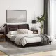 Рамка за легло с LED осветление, тъмнокафява, 140x200 см, плат