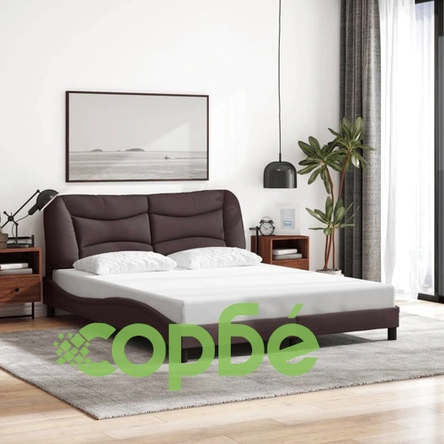 Рамка за легло с LED осветление, тъмнокафява, 160x200 см, плат ➤ топ цена ➤ sorbe.bg
