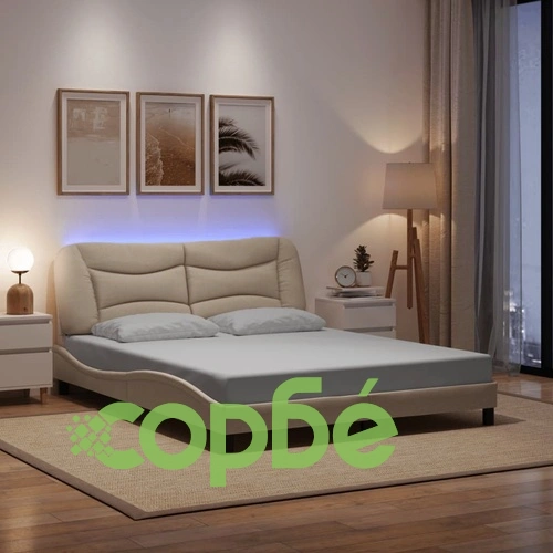 Рамка за легло с LED без матрак Cream 160x200 cm Fabric ➤ топ цена ➤ sorbe.bg
