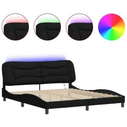 Рамка за легло с LED осветление, черна, 180x200 см, плат