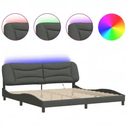 Рамка за легло с LED осветление, тъмносива, 200x200 см, плат