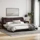 Рамка за легло с LED осветление, тъмнокафява, 200x200 см, плат