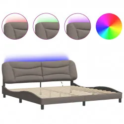 Рамка за легло с LED осветление, таупе, 200x200 см, плат