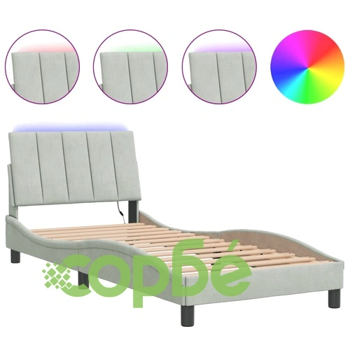 Рамка за легло с LED осветление, светлосива, 80x200 см, кадифе ➤ топ цена ➤ sorbe.bg