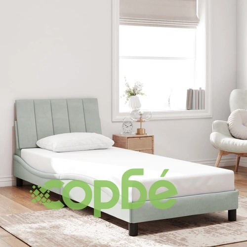Рамка за легло с LED осветление, светлосива, 90x190 см, кадифе ➤ топ цена ➤ sorbe.bg