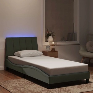 Рамка за легло с LED осветление, светлосива, 90x190 см, кадифе