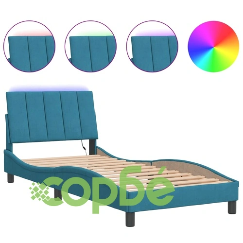 Рамка за легло с LED осветление, синя, 90x190 см, кадифе ➤ топ цена ➤ sorbe.bg