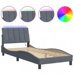 Рамка за легло с LED осветление, тъмносива, 90x200 см, кадифе