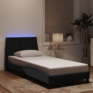 Рамка за легло с LED осветление, черна, 90x200 см, кадифе