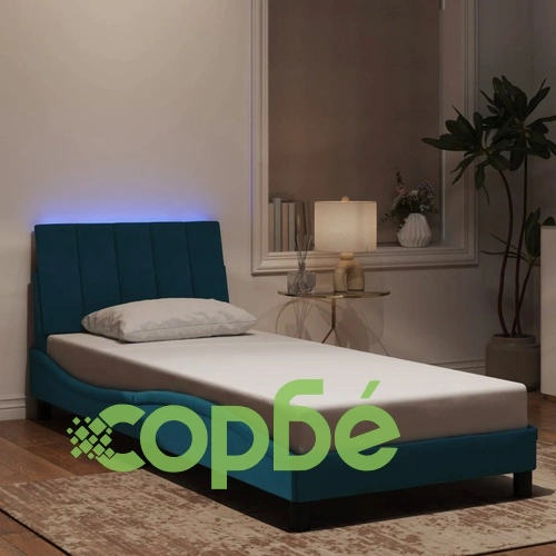 Рамка за легло с LED осветление, синя, 90x200 см, кадифе ➤ топ цена ➤ sorbe.bg