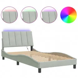 Рамка за легло с LED осветление, светлосива, 100x200 см, кадифе
