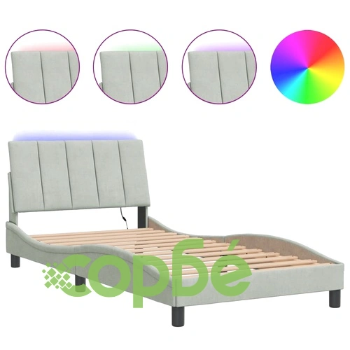 Рамка за легло с LED осветление, светлосива, 100x200 см, кадифе ➤ топ цена ➤ sorbe.bg