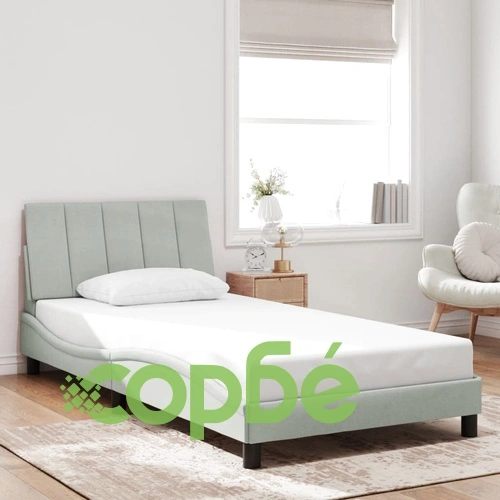 Рамка за легло с LED осветление, светлосива, 100x200 см, кадифе ➤ топ цена ➤ sorbe.bg