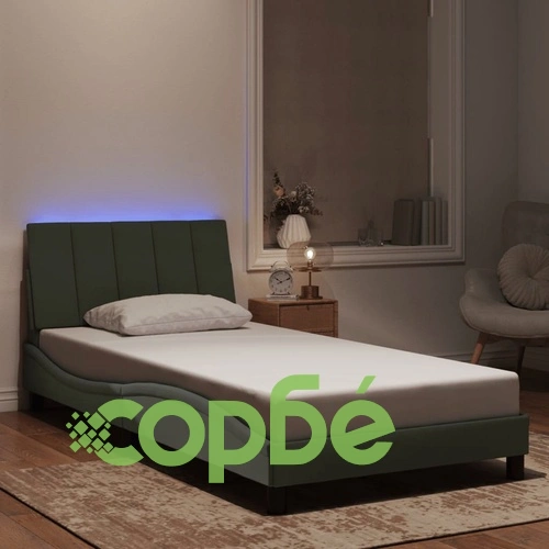 Рамка за легло с LED осветление, светлосива, 100x200 см, кадифе ➤ топ цена ➤ sorbe.bg
