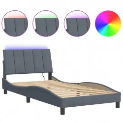 Рамка за легло с LED осветление, тъмносива, 100x200 см, кадифе
