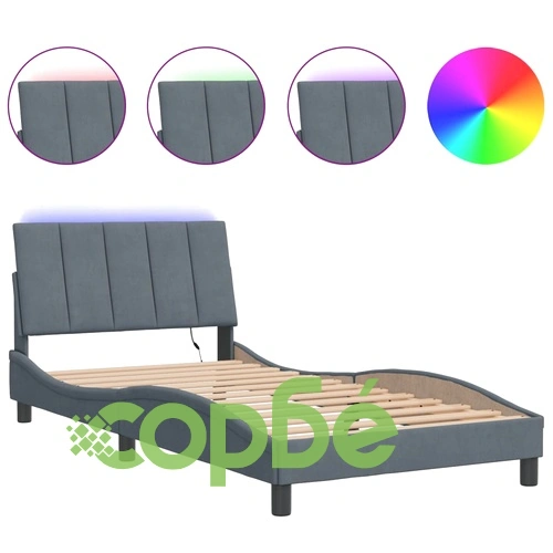 Рамка за легло с LED осветление, тъмносива, 100x200 см, кадифе ➤ топ цена ➤ sorbe.bg
