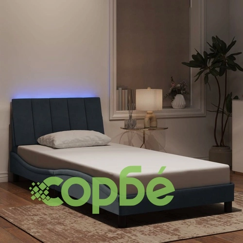 Рамка за легло с LED осветление, тъмносива, 100x200 см, кадифе ➤ топ цена ➤ sorbe.bg