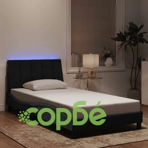Рамка за легло с LED осветление, черна, 100x200 см, кадифе ➤ топ цена ➤ sorbe.bg