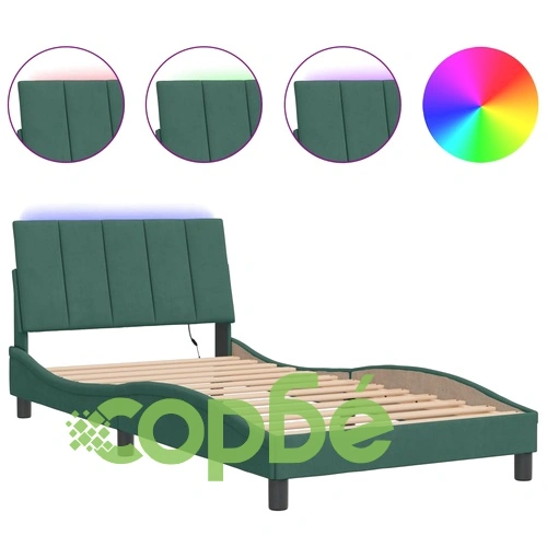 Рамка за легло с LED осветление, тъмнозелена, 100x200см, кадифе ➤ топ цена ➤ sorbe.bg