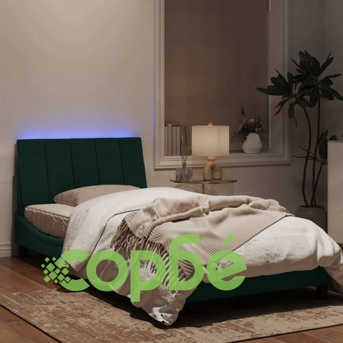 Рамка за легло с LED осветление, тъмнозелена, 100x200см, кадифе ➤ топ цена ➤ sorbe.bg