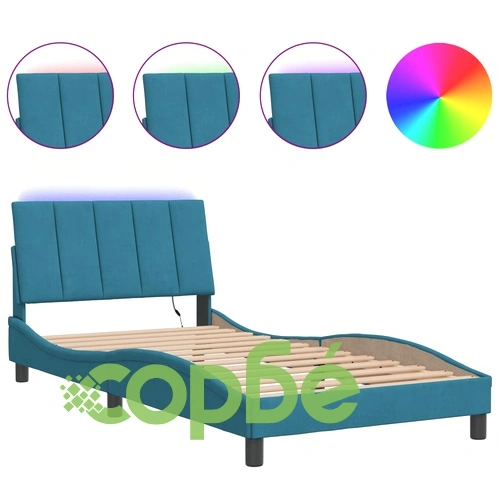 Рамка за легло с LED осветление, синя, 100x200 см, кадифе ➤ топ цена ➤ sorbe.bg