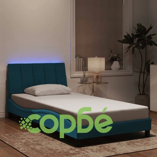 Рамка за легло с LED осветление, синя, 100x200 см, кадифе ➤ топ цена ➤ sorbe.bg