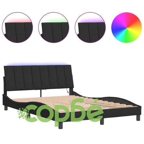 Рамка за легло с LED осветление, черна, 120x200 см, кадифе ➤ топ цена ➤ sorbe.bg