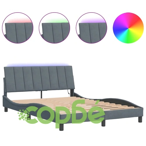 Рамка за легло с LED осветление, тъмносива, 140x190 см, кадифе ➤ топ цена ➤ sorbe.bg