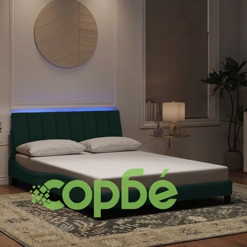 Рамка за легло с LED осветление тъмнозелена 140x190 см кадифе ➤ топ цена ➤ sorbe.bg