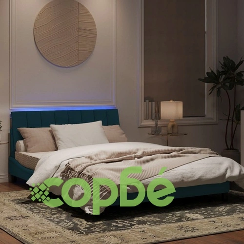 Рамка за легло с LED осветление, синя, 140x190 см, кадифе ➤ топ цена ➤ sorbe.bg