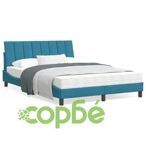 Рамка за легло с LED осветление, синя, 140x190 см, кадифе ➤ топ цена ➤ sorbe.bg