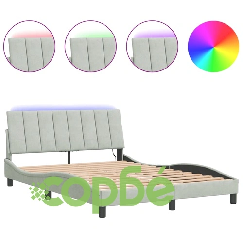 Рамка за легло с LED осветление, светлосива, 140x200 см, кадифе ➤ топ цена ➤ sorbe.bg