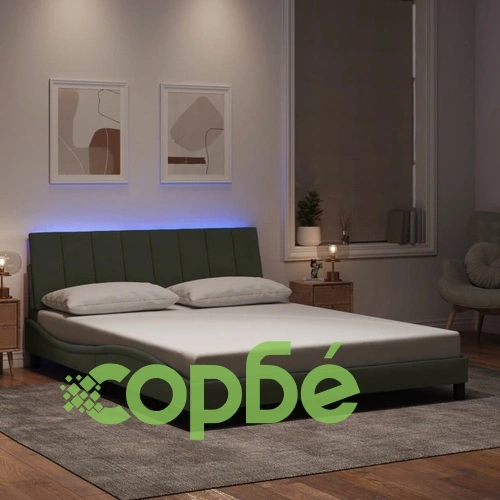 Рамка за легло с LED осветление, светлосива, 160x200 см, кадифе ➤ топ цена ➤ sorbe.bg