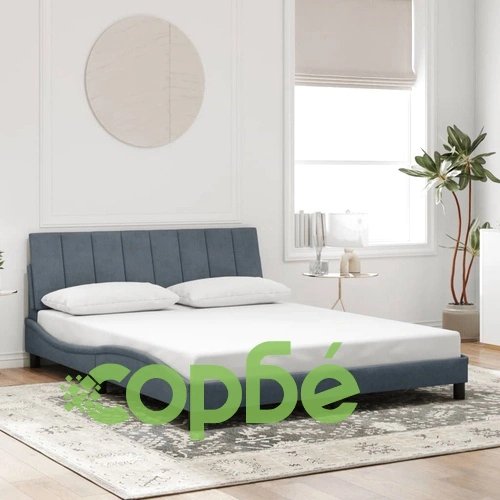 Рамка за легло с LED осветление, тъмносива, 160x200 см, кадифе ➤ топ цена ➤ sorbe.bg