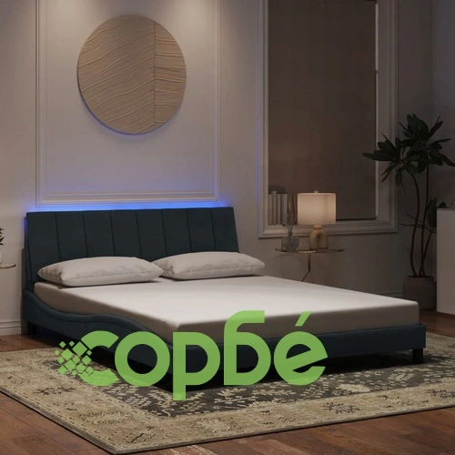 Рамка за легло с LED осветление, тъмносива, 160x200 см, кадифе ➤ топ цена ➤ sorbe.bg